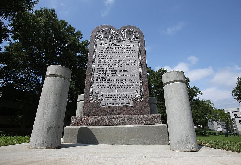 The Ten Commandments monument at the state Capitol is seen July 4, 2020, in Little Rock. 
(File Photo/Arkansas Democrat-Gazette/Thomas Metthe)