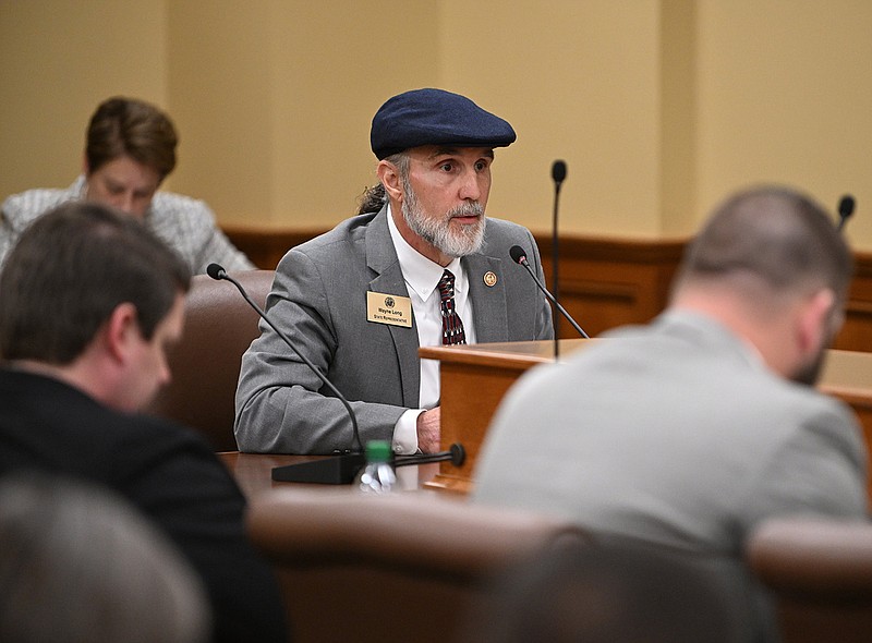 Rep. Wayne Long, R-Bradford, closes for his bill, HB1468, during the House Education Committee meeting Thursday, March 9, 2023 at the state Capitol.
(Arkansas Democrat-Gazette/Staci Vandagriff)