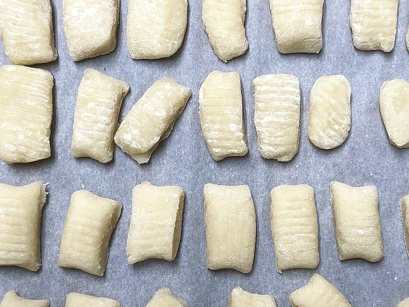 Shaped and flour-dusted gnocchi di farina  rest before cooking. (Arkansas Democrat-Gazette/Kelly Brant)