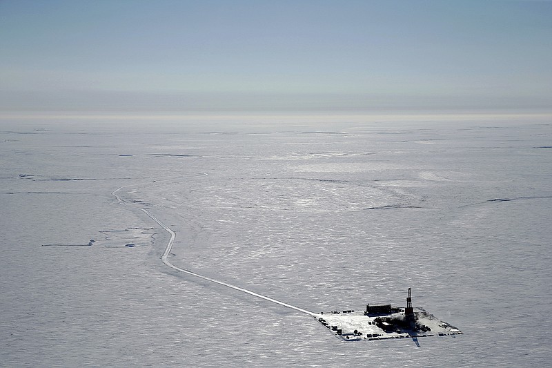 This 2019 aerial photo provided by ConocoPhillips shows an exploratory drilling camp at the proposed site of the Willow oil project on Alaska's North Slope. President Joe Biden will prevent or limit oil drilling in 16 million acres of Alaska and the Arctic Ocean, an administration official said on Sunday, March 12, 2023. The expected announcement comes as regulators prepare to announce a final decision on the controversial Willow project. (ConocoPhillips via AP, File)