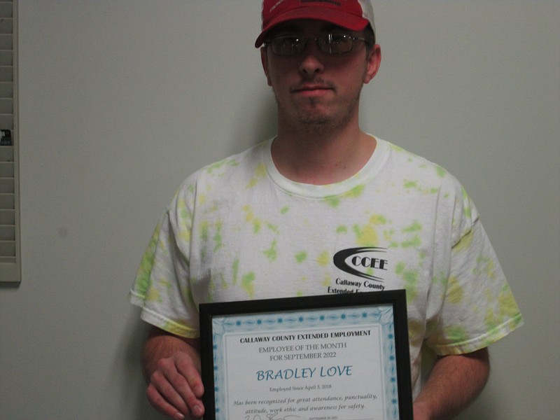 Photo courtesy Callaway County Extended Employment
Bradley Love, Callaway County Extended Employment's 2022 Employee of the Year