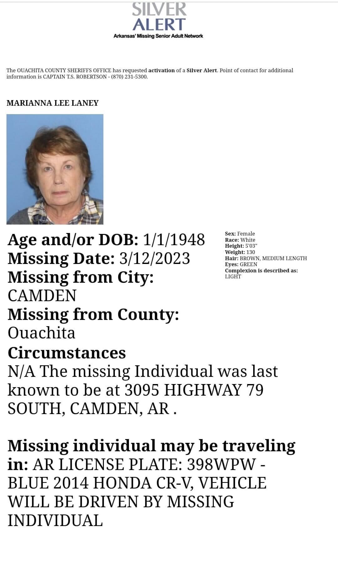 Silver Alert issued for Camden woman - Vimarsana News