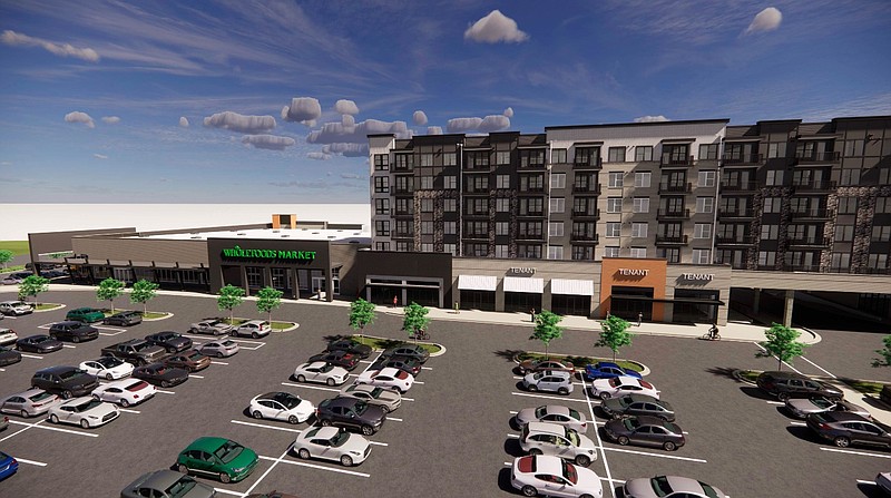 Pinnacle Springs, a planned 80,498-square-foot mixed-use development, will combine Whole Foods Market with a shopping center and apartment space at the northeast corner of Promenade Boulevard and New Hope Road. It plans to open in late 2024. (Courtesy photo/SJC Ventures)