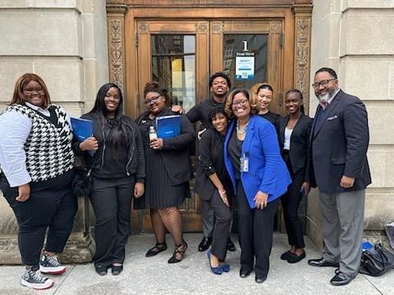 UAPB Political Science/Pre-law Group meets with Jacqueline O’Bryant (hugging student) interim assistant dean of diversity and inclusion at the University of Memphis on Feb. 25. (Special to The Commercial/University of Arkansas at Pine Bluff)