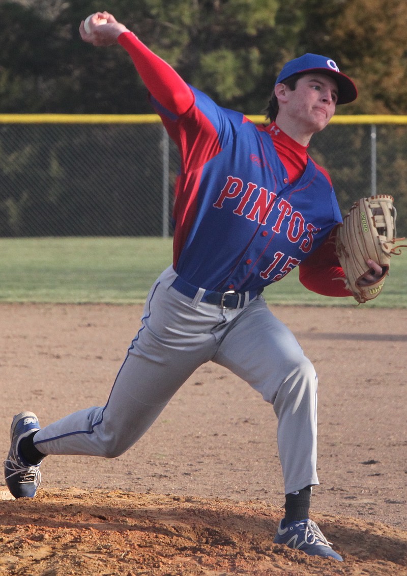 Martin Kilmer pitched four innings and struck out six batters on Monday night for the Pintos. (Democrat photo/Evan Holmes)