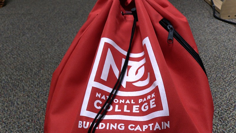 Through funds provided by the Elisabeth D. Wagner Foundation, National Park College was able to purchase one emergency response bag for each of the 30 buildings on campus, with the hopes of buying more in the future. - Photo by Lance Brownfield of The Sentinel-Record.