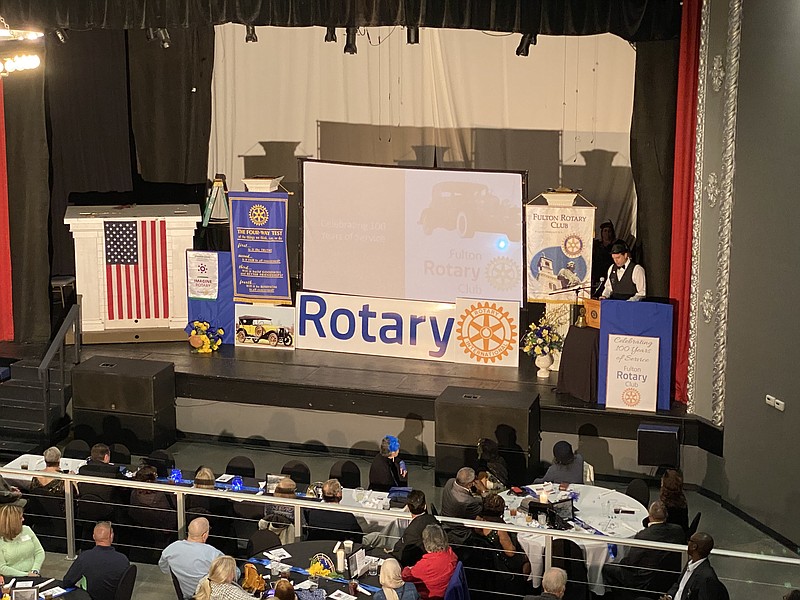 Anakin Bush/Fulton Sun
Fulton Rotary Club President Allen Huggins welcomes Rotarians at the club's Centennial Celebration recognizing the club's 100th anniversary. Several others spoke at the event, including Fulton City Councilmembers and Rotary District 6080 Governor John Horton.
