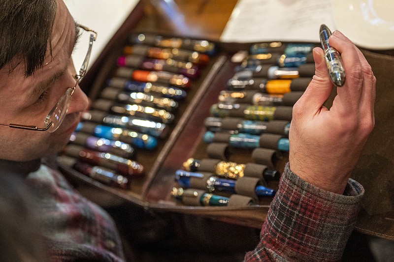 Stan Minkovsky shows off his collection of fountain pens at the second meeting of the Philly Pen Circle. (Tom Gralish/The Philadelphia Inquirer/TNS)