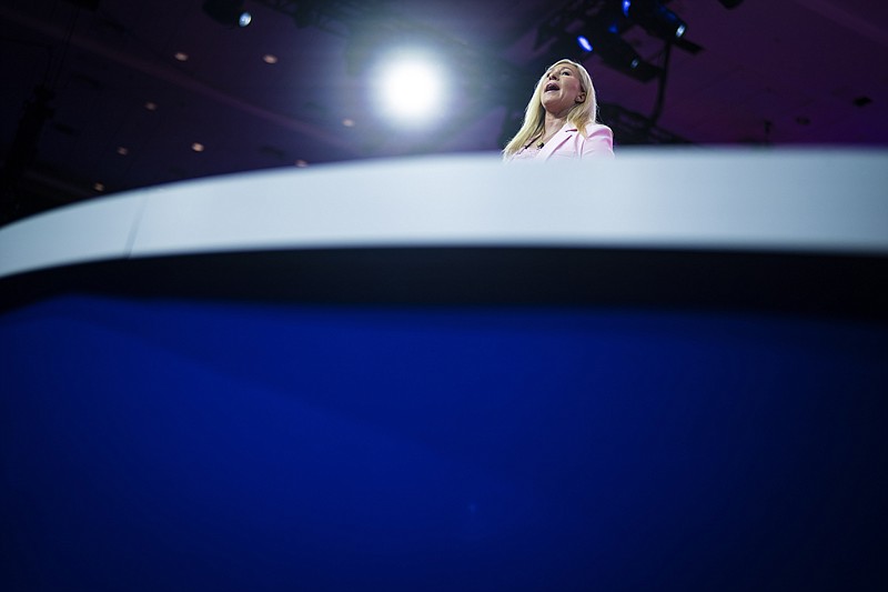 Rep. Marjorie Taylor Greene, R-Ga., speaks on the second day of the Conservative Political Action Conference at the Gaylord National Resort & Convention Center on March 3, 2023, in Fort Washington, Md. (Washington Post photo by Jabin Botsford)