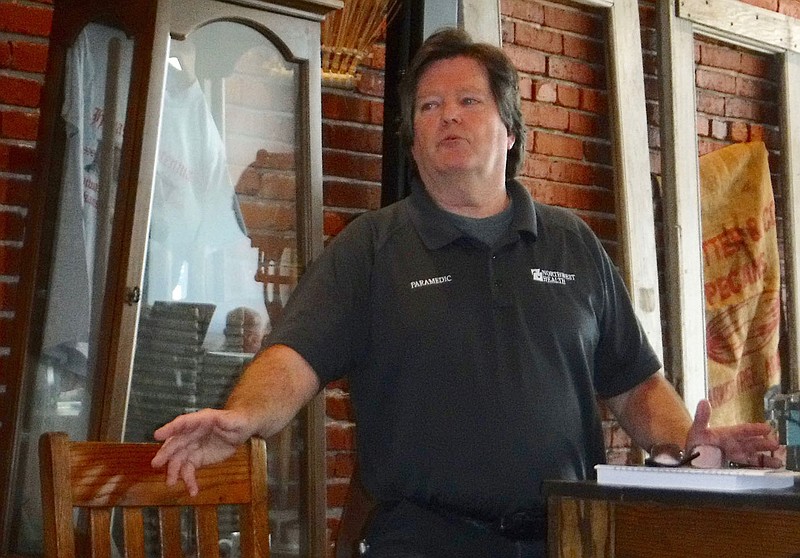 Benton County native Larry Horton speaks March 12 to members and guests of the Benton County Historical Society at the Hiwasse Mercantile.
(NWA Democrat-Gazette/Susan Holland)