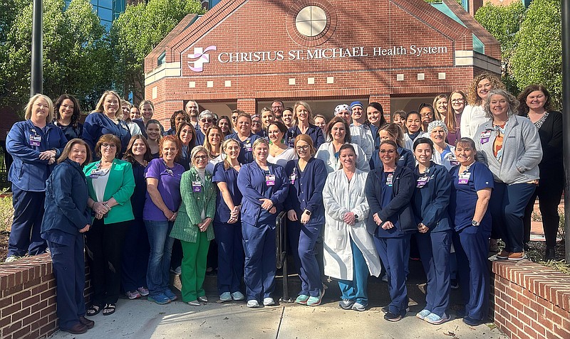 Certified nurses pose for a group photo Friday, March 17, 2023, at CHRISTUS St. Michael Health System in Texarkana, Texas. CHRISTUS St. Michael Health System, CHRISTUS St. Michael Rehabilitation Hospital and CHRISTUS St. Michael Hospital-Atlanta recognized the unique contributions of 236 board-certified nurses in observance of Certified Nurses Day, March 19. Certified Nurses Day is an annual worldwide event dedicated to celebrating certification to ensure high standards of patient care and to promote continuing excellence in the nursing profession. (Submitted photo)