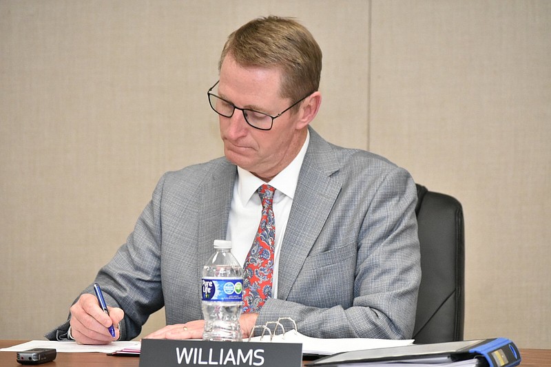 White Hall School District Superintendent Gary Williams conducts business during Thursday's board meeting. (Pine Bluff Commercial/I.C. Murrell)