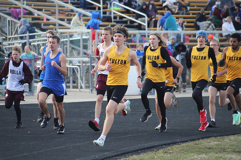 Fulton boys track and field competing in the Fulton Early Season Open Friday at Fulton High School in Fulton. (Courtesy/Danuser Photography)