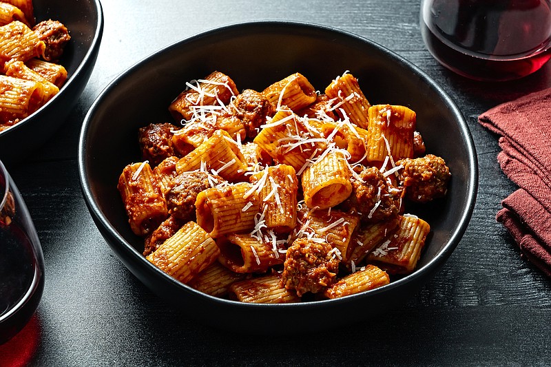 The home version of the Red Hen Mezzi Rigatoni With Fennel Sausage Ragu. (Photo for The Washington Post by Scott Suchman)