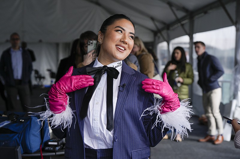 TikTok influencer Janette Ok speaks during a media availability, Wednesday, March 22, 2023, in Washington. (AP Photo/Jess Rapfogel)