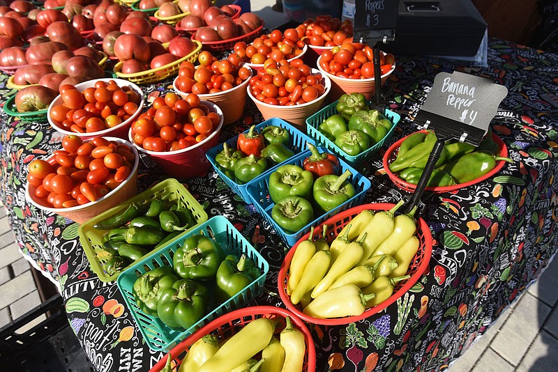 FRUITS OF THE VINE
Colorful produce is seen on Saturday Aug. 6 2022 at the Downtown Rogers Farmers Market. The market is open on Saturdays from 8 a.m. to 1 p.m. at Railyard Park. Go to nwaonline.com/220807Daily/ to see more photos.
(NWA Democrat-Gazette/Flip Putthoff)