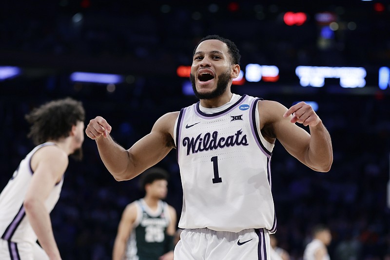 Kansas State guard Markquis Nowell reacts after a play in the second half of a Sweet 16 college basketball game against Michigan State in the East Regional of the NCAA tournament at Madison Square Garden, Thursday, March 23, 2023, in New York. (AP Photo/Adam Hunger)