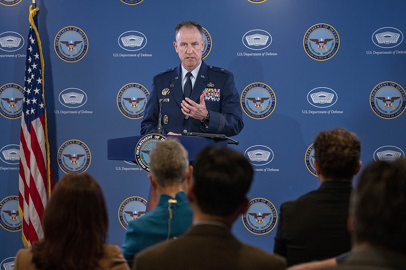 Pentagon spokesman U.S. Air Force Brig. Gen. Patrick Ryder speaks during a media briefing at the Pentagon, Friday, March 24, 2023, in Washington. (AP Photo/Alex Brandon)