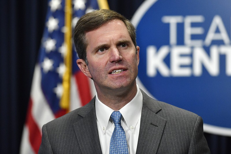 FILE - Kentucky Gov. Andy Beshear addresses reporters during a press conference in Frankfort, Ky., Nov. 15, 2022. Beshear&#x2019;s veto of a bill aimed at transgender health care has put Kentucky in the middle of a national fight. But the consequences are more immediate in Kentucky. Its election this year offers an early test on the state-by-state assault on gender-affirming care for minors. The veto issued Friday set off competing messages likely to be repeated until the November election. (AP Photo/Timothy D. Easley, File)