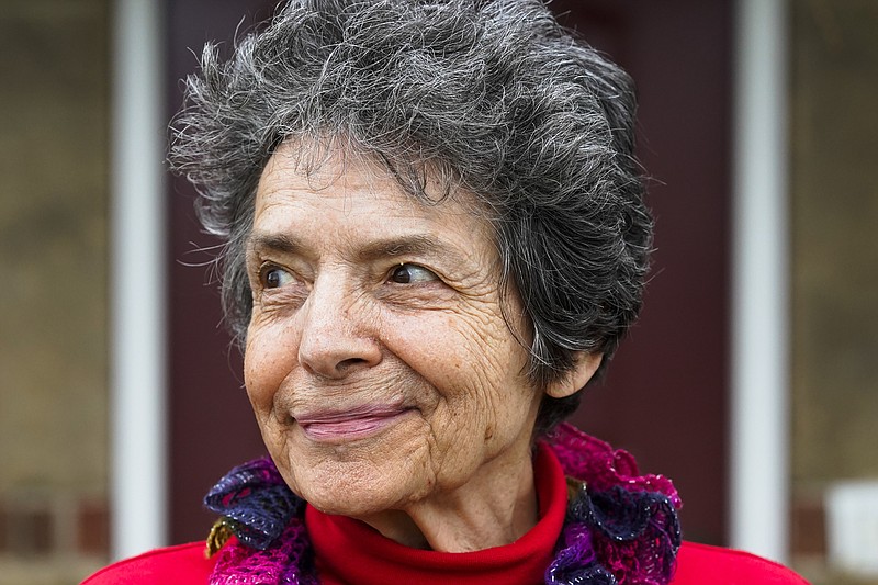 Ruth Kohake poses for a portrait outside of the Price Hill Public Library, Thursday, March 23, 2023, in Cincinnati. Kohake is among those caught up in the confusion over Ohio's strict new photo ID requirement. The retired nurse from Cincinnati gave up her driver&#x2019;s license and her car in 2019. Now 82, she thought she might never have to step foot in another state license agency. (AP Photo/Jeff Dean)