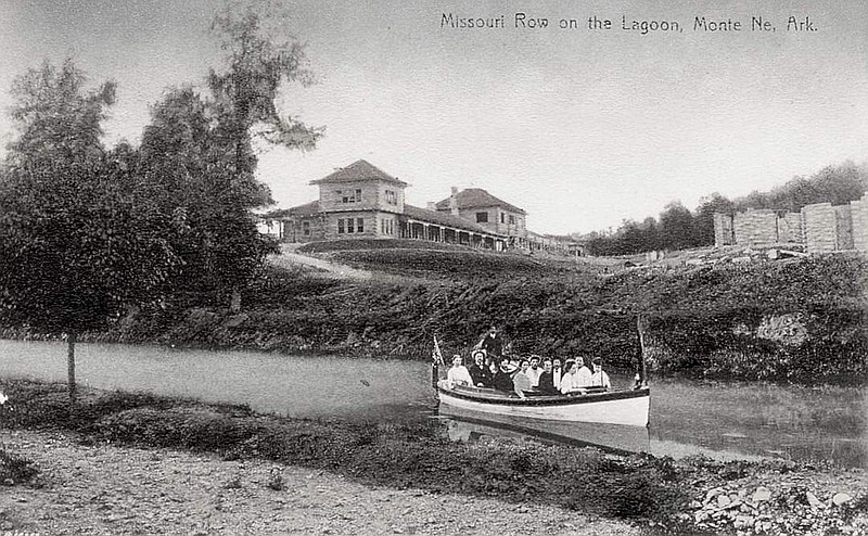 This post card shows the Missouri Row Hotel, circa 1906, and the remains of the Club House Hotel on the right. These structures were under construction in 1905 when Harvey got in a fight with the union leader.

(Courtesy Photo/Rogers Historical Museum)