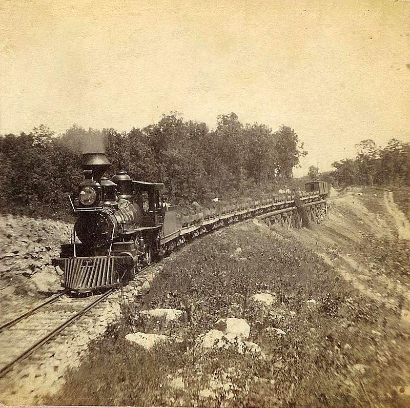 Stereoview taken of the Avoca Trestle near Rogers, Arkansas Photo abt early 1880's