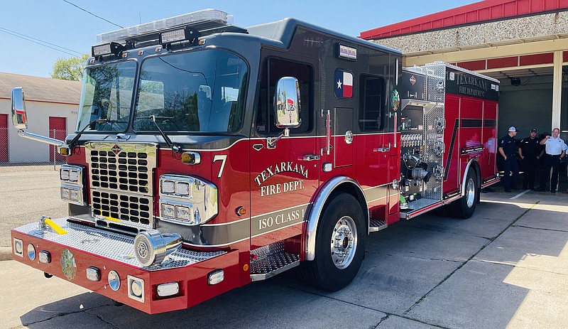 Texarkana Texas Fire Department’s new Engine 7 is seen before a dedication ceremony Monday, March 27, 2023, at the department’s Station 7 on South Robison Road. The engine was custom built at a cost of $731,000. (Staff photo by Karl Richter)