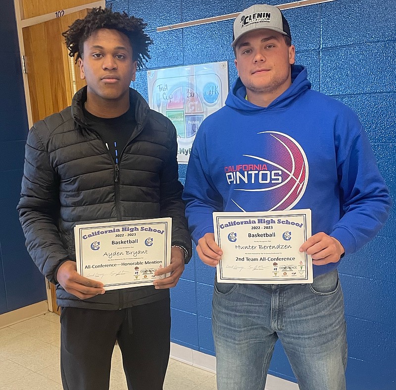 Pintos Basketball Award Winners: Ayden Bryant (All-Conference Honorable Mention & Second Team All-District) and Hunter Berendzen (Second Team All-Conference & Second Team All-District). (Photo submitted by Kim Bryant)