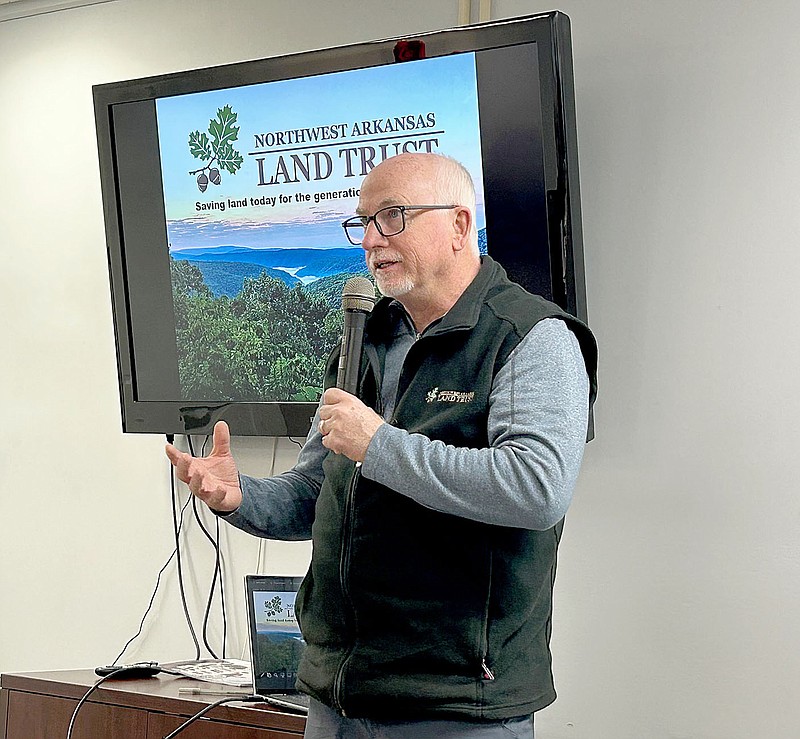 Grady Spann, CEO and executive director of Northwest Arkansas Land Trust, speaks March 21 during the Lincoln City Council meeting about a conservation/recreation easement for Lincoln Lake.

(NWA Democrat-Gazette/Lynn Kutter)