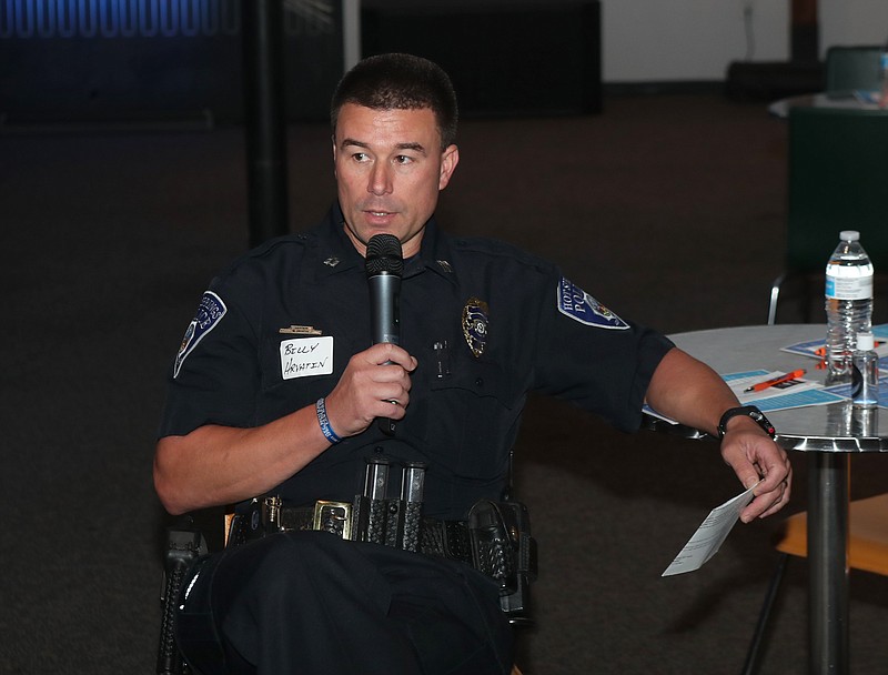 Interim Hot Springs Police Chief William "Billy" Hrvatin speaks at the Unity Coalition of Garland County’s weekly meeting at Lakepointe City Church in June 2020. - File photo by The Sentinel-Record