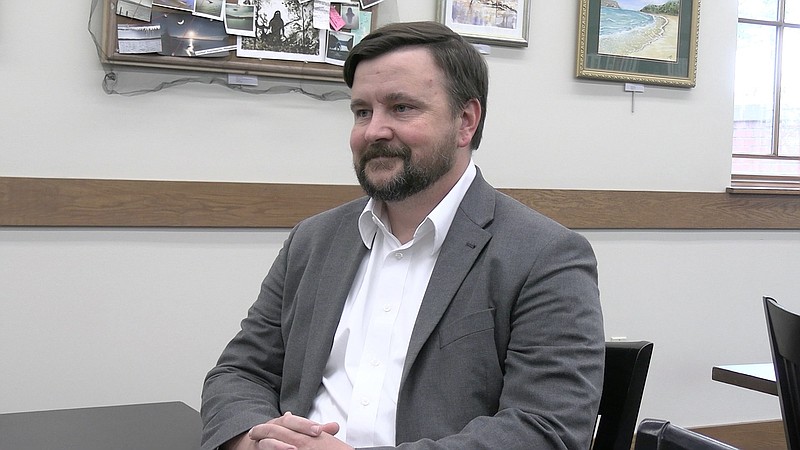 Garland County Library Director Adam Webb discusses the impact Senate Bill 81 will have on the library due to its passage by the state legislature. - Photo by Lance Porter of The Sentinel-Record