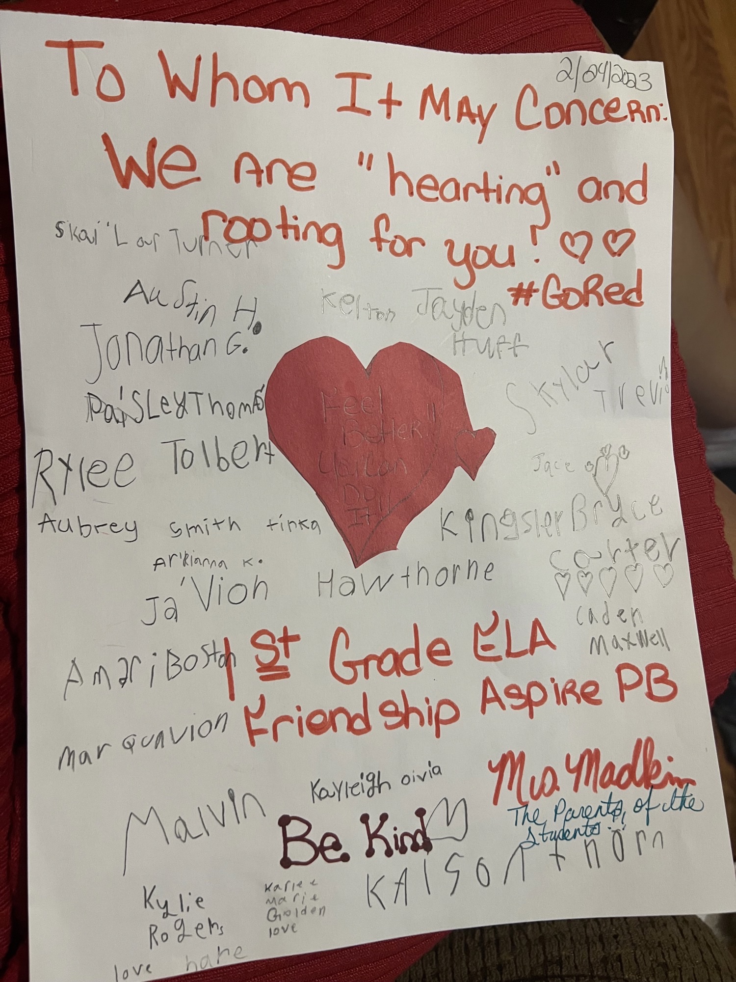 Pine Bluff first graders go ‘red’ in February