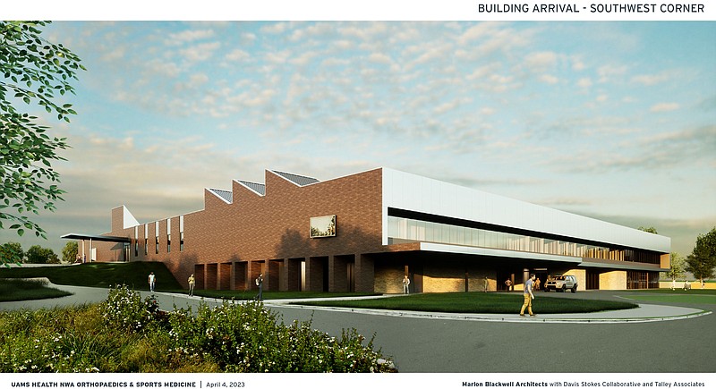 This rendering shows the University of Arkansas for Medical Sciences orthopedic and sports medicine center to be built in Springdale. 
(Courtesy Image/Marlon Blackwell Architects)