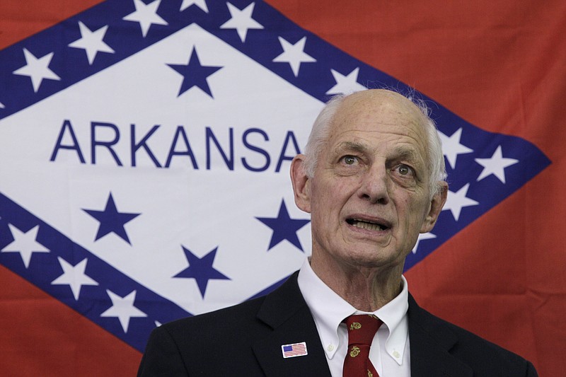 FILE - Democratic candidate for Congress in Arkansas' 2nd district Herb Rule speaks to reporters at his campaign headquarters in Little Rock, Ark., Aug. 10, 2012. Rule, a former state legislator, one-time candidate for U.S. Congress and leader on the Little Rock School Board, died Monday, April 3, 2023, family members said in posts on social media and to news outlets. He was 87. (AP Photo/Danny Johnston, File)