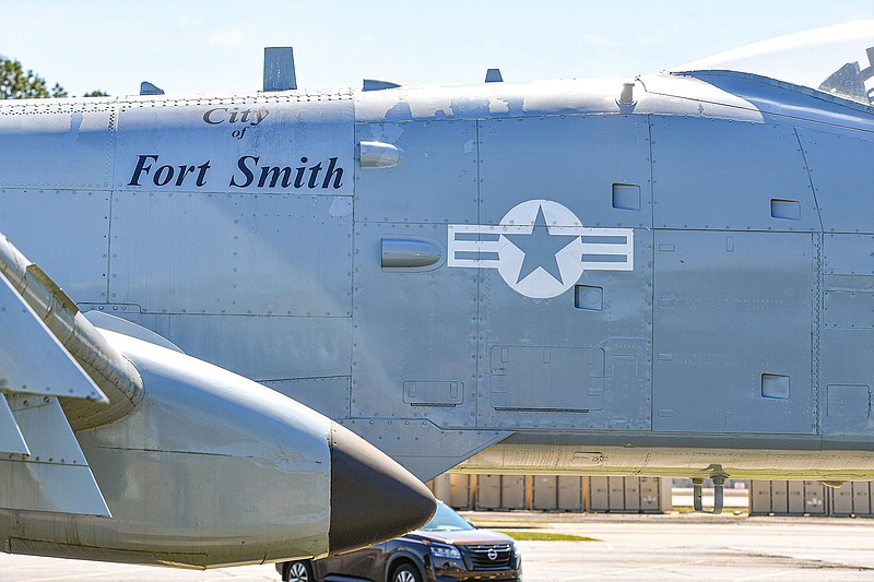 A City of Fort Smith emblem is seen March 17 on a retired aircraft at the Ebbing Air National Guard Base in Fort Smith.
(File Photo/River Valley Democrat-Gazette/Hank Layton)