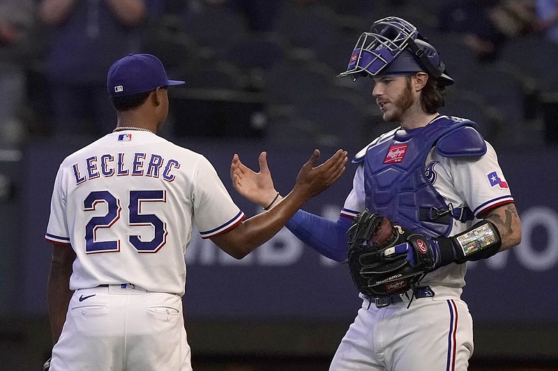 Texas Rangers pitcher Jose Leclerc during a baseball game against