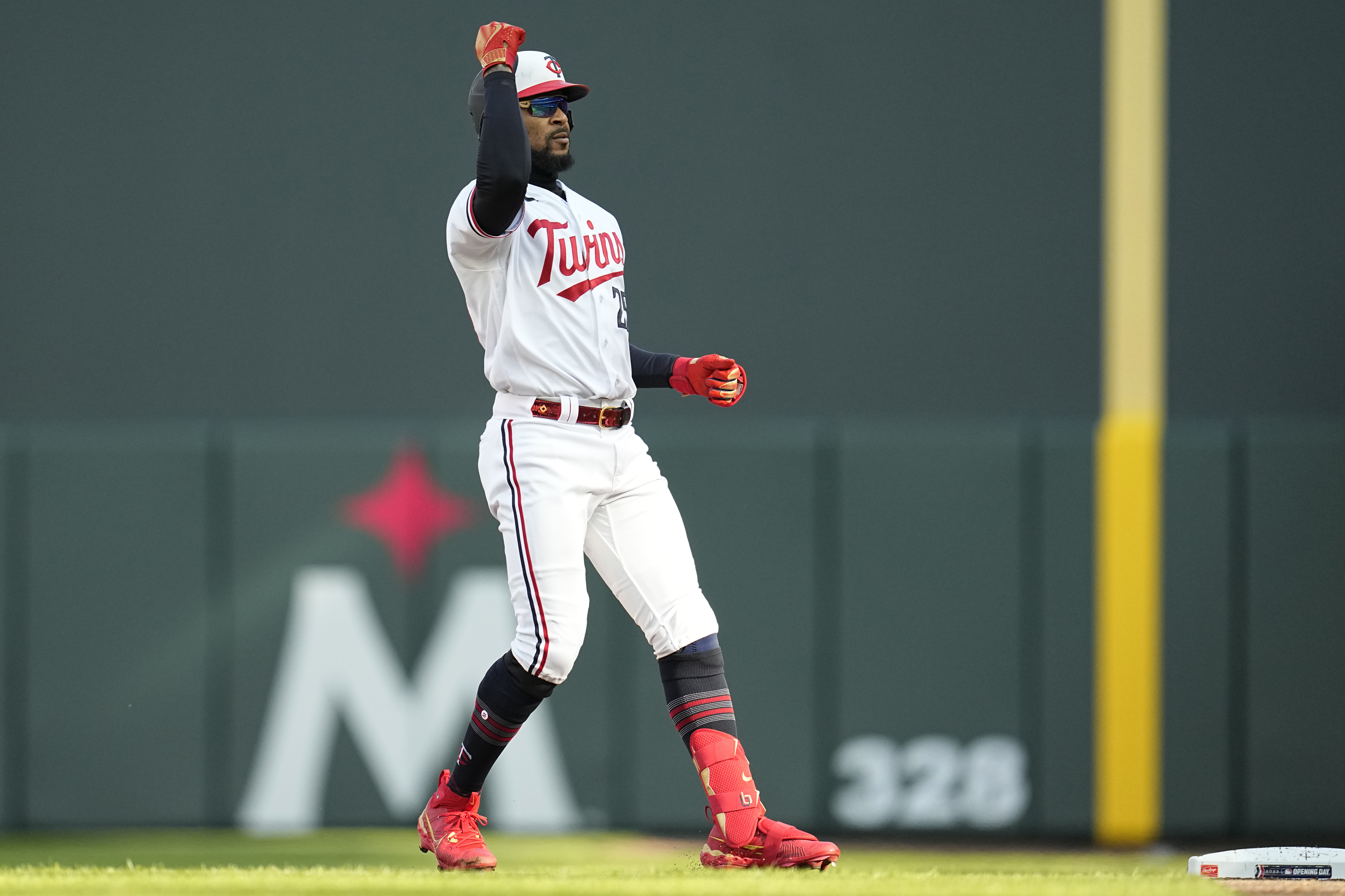 Byron Buxton of the Minnesota Twins celebrates against the Kansas in  2023