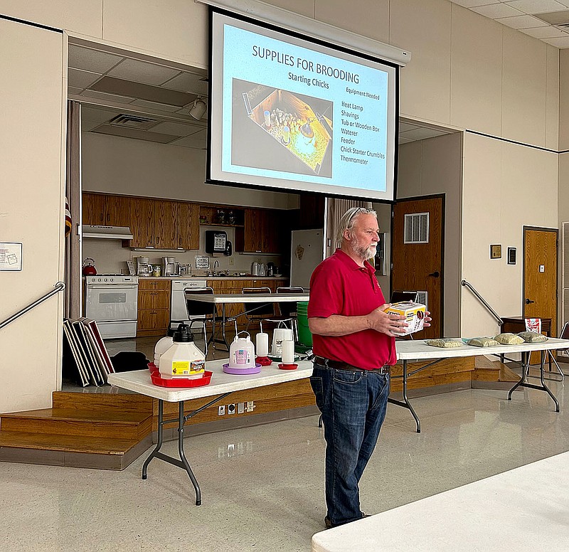 Ronnie Horn, agriculture extension agent with Washington County Cooperative Extension Service, leads a workshop for people interested in raising their own poultry.

(NWA Democrat-Gazette/Lynn Kutter)