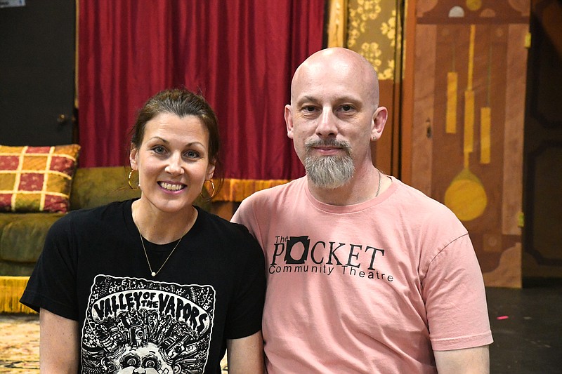 After falling in love with "The Play That Goes Wrong" on their honeymoon in 2019, James and Tami Kendall finally get the chance to stage the show at the Pocket Community Theatre. - Photo by Lance Brownfield of The Sentinel-Record.