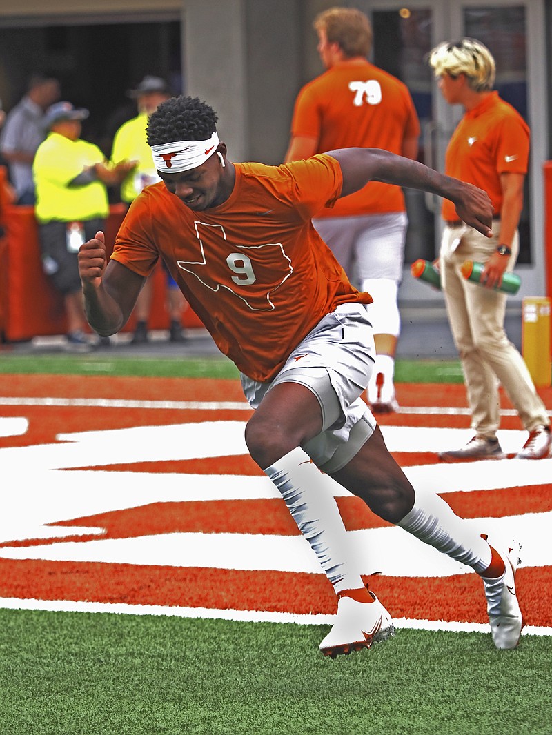 Texas linebacker Derrick Brown of Texarkana, Texas, warms up before a game against Louisiana-Monroe on Sept. 3, 2022, in Austin, Texas. (AP Photo/Michael Thomas)