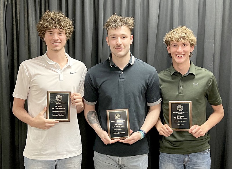 Graham Thomas/Herald-Leader
Siloam Springs senior basketball players (from left) Nate Vachon, Dalton Newman and Levi Fox earned 5A-West All-Conference honors for the 2022-23 season.