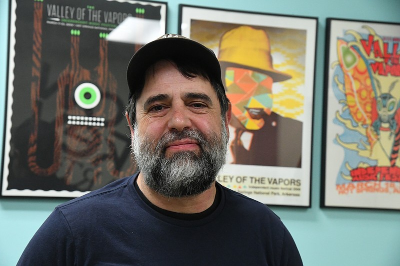 Sonny Kay, executive director of Low Key Arts, announces dates for the 20th annual Valley of the Vapors Independent Music Festival, coinciding with the solar eclipse of April 2024. - Photo by Lance Brownfield of The Sentinel-Record.