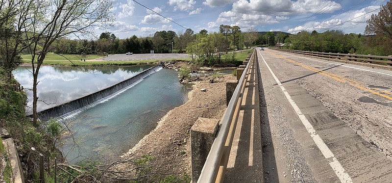 The bridge over the West Fork of the White River stands Thursday, April 13, 2023, along Main Street in West Fork. The city of West Fork is working with the Arkansas Department of Transportation to replace the bridge with work set to begin in 2026. Visit nwaonline.com/photo for today's photo gallery. 
(NWA Democrat-Gazette/Andy Shupe)
