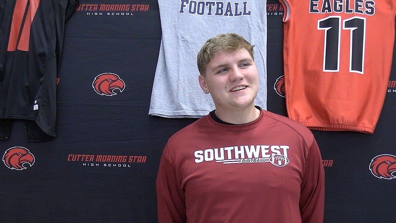 Cutter Morning Star tight end senior Clayton Weldon signed his letter of intent to play for Southwest Mississippi Community College last Thursday. - Photo by Lance Porter of The Sentinel-Record