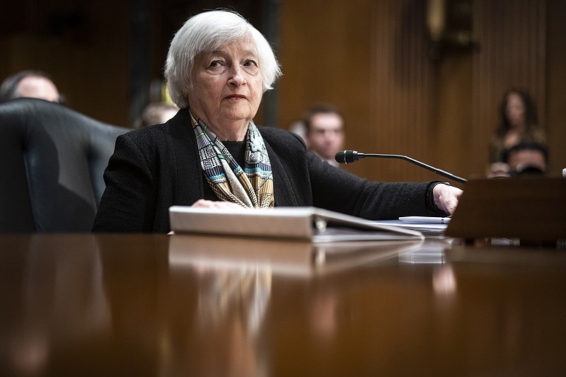Treasury Secretary Janet L. Yellen testifies during a Senate Finance Committee hearing on March 16. MUST CREDIT: Washington Post photo by Jabin Botsford
