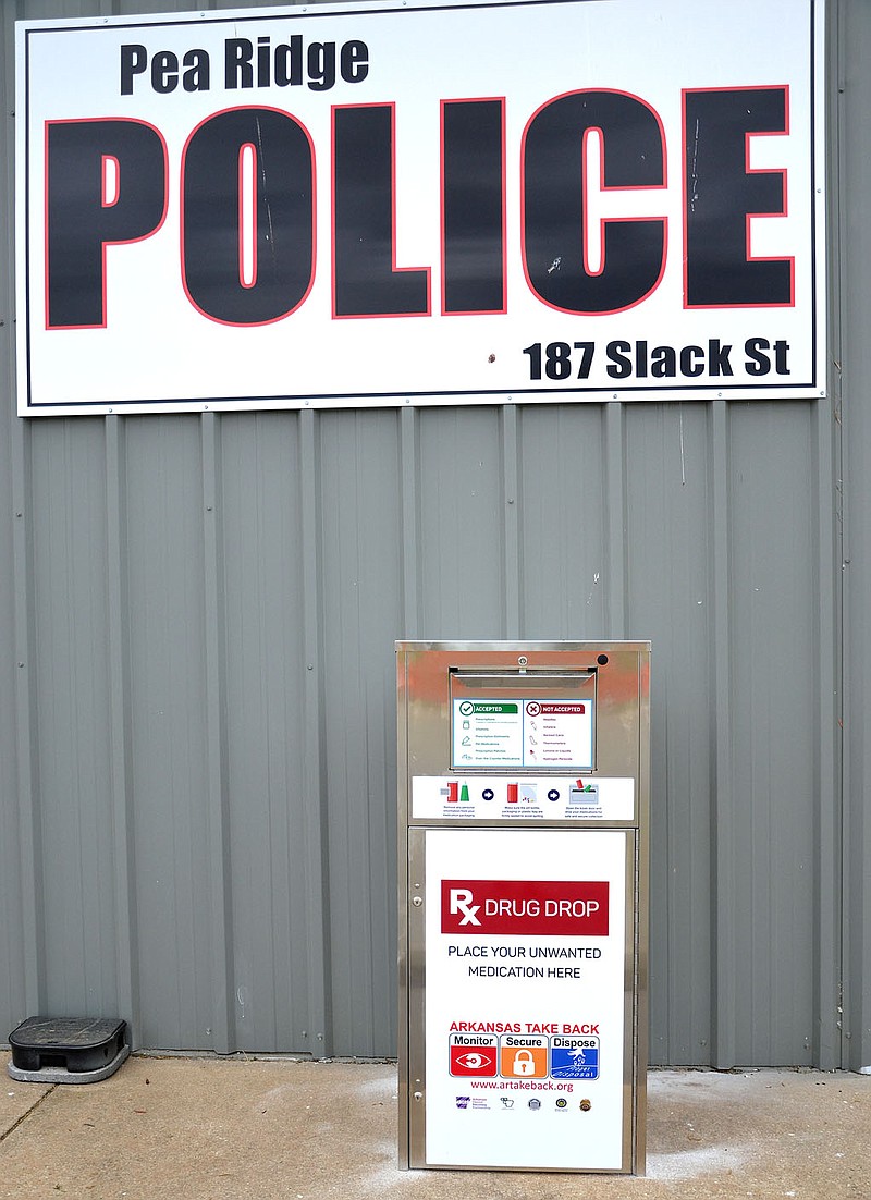 Annette Beard/Pea Ridge TIMES
A new drug-take back box was installed in front of the Pea Ridge Police Department recently, according to Police Chief Lynn Hahn.