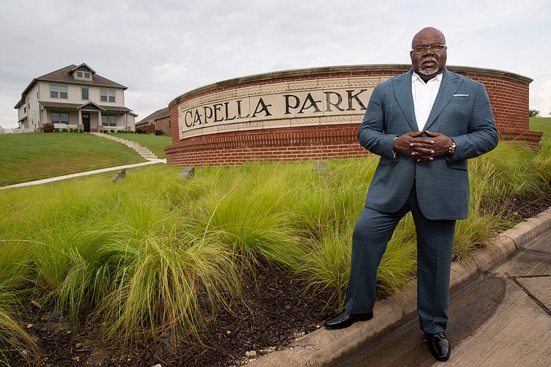 TD Jakes poses for a photo at Capella Park on Friday, July 2, 2021, in Dallas. Capella Park is a 400-plus acre community in southern Dallas that is the signature development of TDREV, the real estate investment firm by Jakes. (Juan Figueroa/The Dallas Morning News)