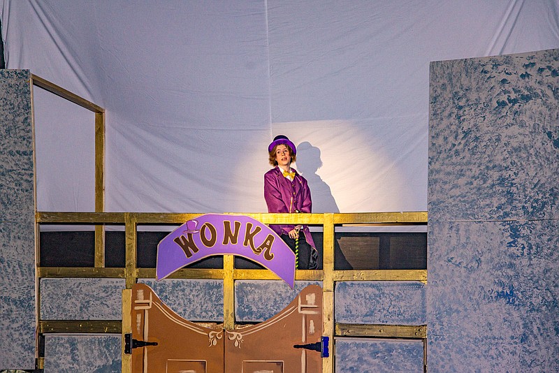 Willy Wonka portrayed by Sophia Miner starred in the Trinity Lutheran School performance of "Willy Wonka Jr." Saturday at Itty Bitty Broadway in the Capital Mall.  The show was moved due to the fire at the school on April 15.  (Ken Barnes/News Tribune)