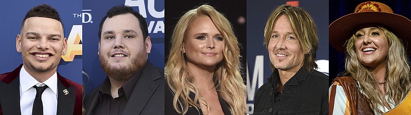 This combination of photos shows some of the artists who will perform at the Academy of Country Music Awards on May 11, from left, Kane Brown, Luke Combs, Miranda Lambert, Keith Urban, and Lainey Wilson. (AP Photo)