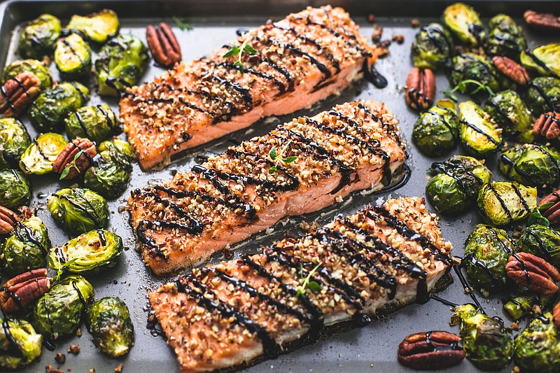 Pecan-Crusted Salmon With Brussels Sprouts
(Courtesy of American Pecan Promotion Board)